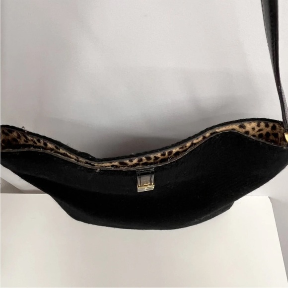 ❤️SOLD❤️ Kate Spade Wool Bag Black Animal Print Pony Hair‎ Trim Made in Italy - Picture 7 of 11